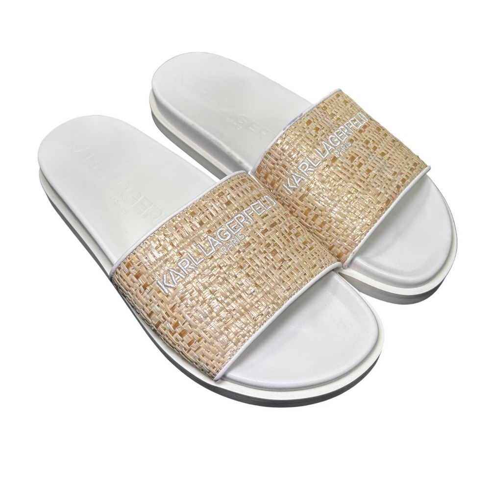 Karl Lagerfeld Paris Hazlet Woven Raffia Flat Slide Casual Sandals Womens 8M
